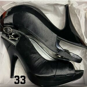 Beyond BEYOND Black Satin Slingback Heels Size 10 Jewel Embellished,   (33)